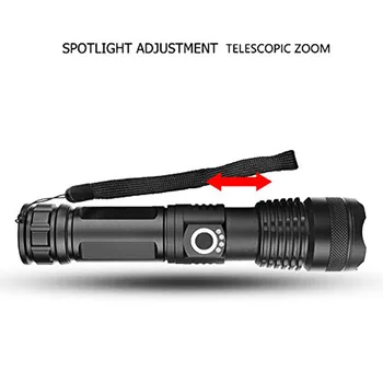 T20 LED Žibintuvėlis XHP50 Galingas Didelis Liumenų 18650 USB Įkraunamas LED Žibintuvėlis Zoomable Šviesos XHP50 Žibintuvėlis Lauko