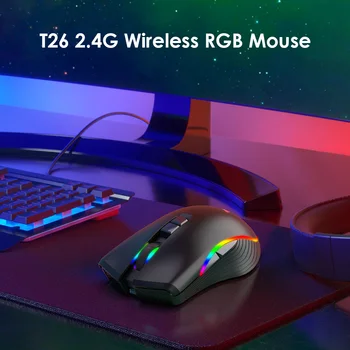T26 2.4 GHz Wireless Gaming Mouse, USB, C Įkrovimo Optinės Pelės PC
