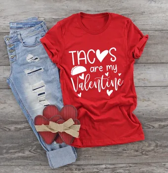 Tacos yra mano Valentino šūkis juokinga moterų mados raudona medvilnės atsitiktinis derliaus goth citata grunge tumblr estetinės goth str tee viršūnės