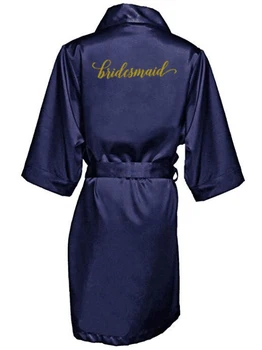 Tamsiai mėlyna skraiste aukso rašyti kimono nuotakos šalis skraiste bridesmaid, sesuo, mama, jaunikis, nuotaka, chalatai vestuvės-geriausia dovana