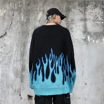 TAMSIAI PIKTOGRAMĄ Mėlyna Liepsna Megztinis Man 2019 Žiemos Streetwear vyriški Megztiniai Megztinis Trikotažas Megztinis Vyrams