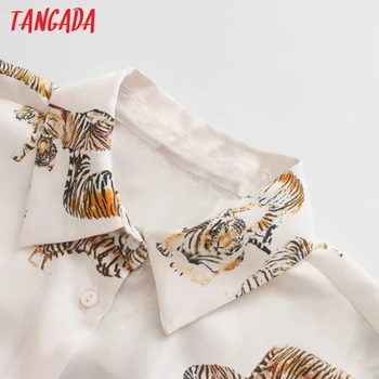 Tangada 2020 m. rudenį, žiemą moteris tigras spausdinti palaidinė ilgomis rankovėmis chic moterų atsitiktinis laisvi marškinėliai blusas femininas 3H695