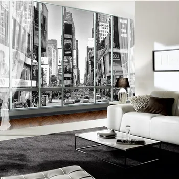 Tapetai, foto Užsakymą Stereoskopinis už Sienos 3D Juoda Balta Tapetai Miesto niujorko 