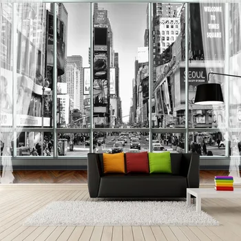 Tapetai, foto Užsakymą Stereoskopinis už Sienos 3D Juoda Balta Tapetai Miesto niujorko 