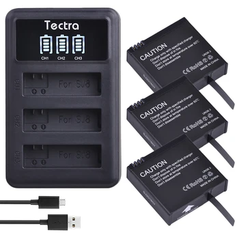 Tectra 3pcs 1200mAh 3.8 V Originalus batterie Fotoaparato Baterija+ LED 3Slots USB Įkroviklio SJCAM SJ8 Serijos SJ8 Oro SJ8 Plius SJ8 Pro