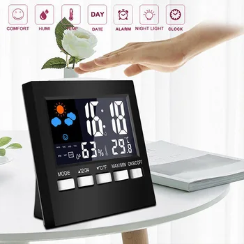 Temperatūra Kalendorius Skaitmeninis Laikrodis-Žadintuvas, LCD Drėgmėmačiu Patalpose Kambarius Atidėti Garso Kontrolės Apšvietimo Spalvų Orų Prognozė