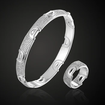 Teresė juvelyrikos prekės ženklo prabanga raidė D AAA cirkonis mikro nutiesti nustatymas Bangle su žiedas, papuošalų komplektas klasikinis viso kūno apyrankė