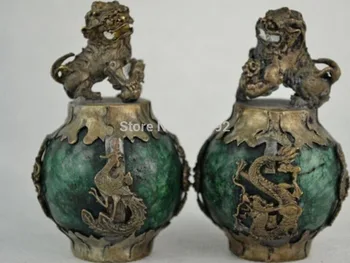 Tibeto sidabro Green Jade Šarvuotos Dragon 