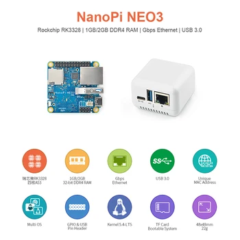 Tinka NanoPi NEO3 Visos Mašinos Gigabit Ethernet 2GB didelę Atmintį OpenWrt/LEDE su Lukštais + Šilumos Kriaukle