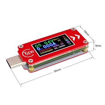 Tipas-C spalvotas LCD ekranas USB Voltmeter Ammeter Modulio Įtampa Srovės Matuoklis Multimetras Baterija PD Mokestis Galios Banko USB Testeris Valdyba