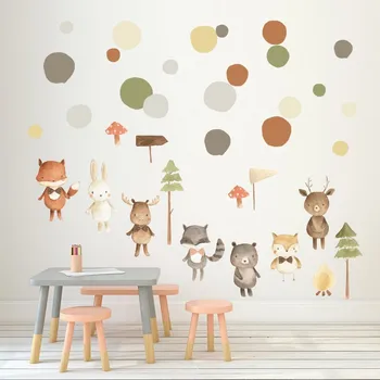 Tofok Animacinių filmų Gyvūnų Fox Padengia Medžio Sienų lipdukai Šiaurės šalių Vaikų Kambario Lipdukai Ekologinio Draugiškas Šaldytuvas, drabužių Spinta Dekoro Tiekimo