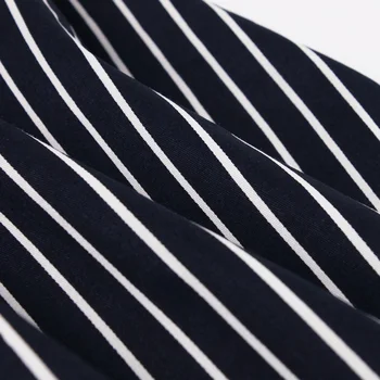 Tonval Tamsiai Mėlyna Mygtuką Priekyje Dryžuotas Vintage Drabužius Medvilnės Suknelės Moterims 2020 M. Aukštos Juosmens Elegantiškas Kišenėje Plisuotos Midi Suknelė