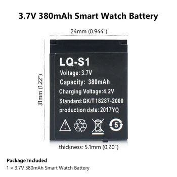 Top Brand Smart Watch Baterija LQ-S1, 3,7 V 380MAH LI-JONŲ POLIMERŲ SMART ŽIŪRĖTI DZ09 BATERIJA 1PCS