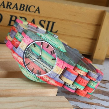 Top Prabanga Spalvinga Medienos Žiūrėti Moterų Kvarco Visą Bambuko Medinės Laikrodis Moterų Saldainiai Spalvos Apyrankė Žiūrėti Moterų Riešo Reloj Mujer
