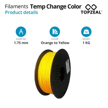 TOPZEAL 3D Spausdintuvas PLA Temperatūros keičia Spalvą Siūlai, Matmenų Tikslumas +/- 0.05 , 1KG Ritės, 1.75 mm , Oranžinė Geltona