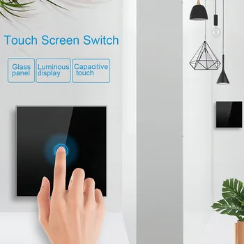 Touch wall šviesos jungiklis RF433 433MHz kontrolės ES standarto 110V-240V AC su grūdinto stiklo skydelis