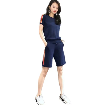 Tracksuit 2020 grynos medvilnės sportinis kostiumas moteriška vasaros vientisos spalvos naujas korėjos versija, laisvus drabužius šortai dviejų dalių komplektas