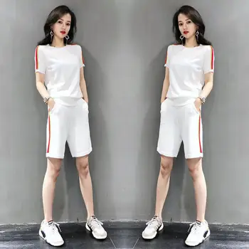 Tracksuit 2020 grynos medvilnės sportinis kostiumas moteriška vasaros vientisos spalvos naujas korėjos versija, laisvus drabužius šortai dviejų dalių komplektas