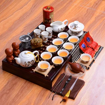Tradicinis kinų Dehua balto porceliano arbatos rinkinys keramikos kung fu komplektas iš medžio masyvo arbatos dėklas arbatos ceremonija