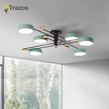 TRAZOS 220V LED Šviestuvai Su Akrilo Umbra, Miegamojo Apvalios Medinės Lubos, medinės Kambarių Apšvietimas Šviestuvai