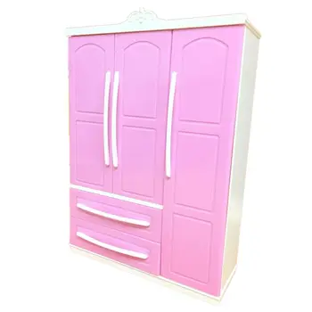 Trejų durų Rožinė Modernus drabužių Spinta Žaisti Barbi Baldai Gali Įdėti Batai, Drabužiai, Aksesuarai su Padažu Veidrodį Mergaičių Žaislai