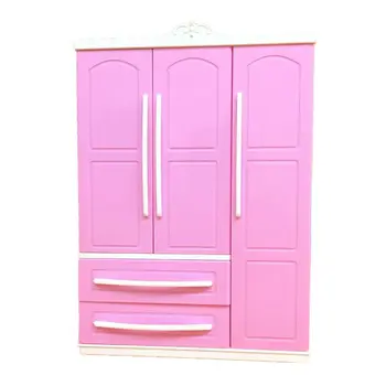 Trejų durų Rožinė Modernus drabužių Spinta Žaisti Barbi Baldai Gali Įdėti Batai, Drabužiai, Aksesuarai su Padažu Veidrodį Mergaičių Žaislai