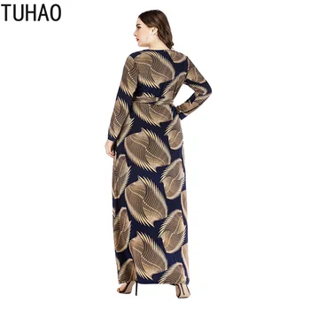TUHAO Maxi Ilgas Šalis Suknelė Moteris Plus Size 6XL 5XL 4XL Moterys ilgomis Rankovėmis Derliaus Spausdinti Aukštos Kokybės Moterų Suknelės, Elegantiškas