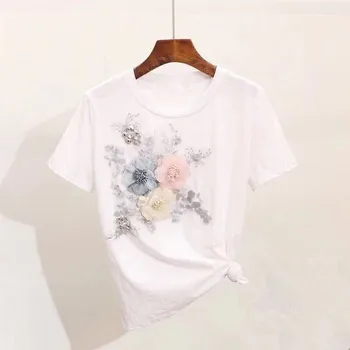 Tumblr Naujas Kpop Vienaragis Pardavimo korėjos Moterims, Nemokamas Pristatymas 2020 Zawalcowany marškinėliai Moteriška Vasaros Rankovės Gėlių Blizgančiais Viršų
