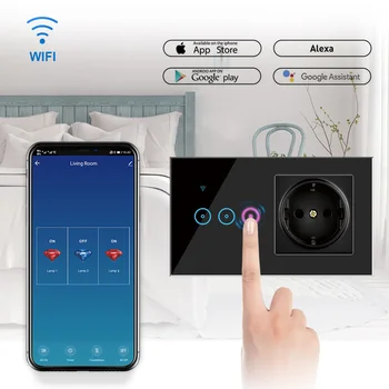 Tuya Smart Switch WiFi lengvos Sienos Jungiklis 10A su 146 ES Elektros Kištuko Lizdas Dirbti su Alexa 