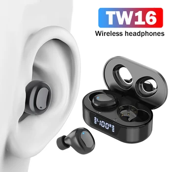 TW16 TWS Ausines Bluetooth V5.0, 3D Stereo Sporto Belaidės Ausinės su Dvigubo Mikrofono, Auto connect 