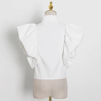 TWOTWINSTYLE Balta Pynimas Marškinėliai Moterims Atvartas Trumpas Rankovės Derliaus Dydį, Elegantiška Palaidinė Moteriška Naujų Drabužių 2020 M. Vasarą
