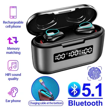 TWS Bluetooth 5.1 Belaidžių Ausinių ausų Sporto Ausines 3500mAh Telefoną Imti pirštų Atspaudų Touch Kontrolės Stereo Muzikos laisvų Rankų įranga