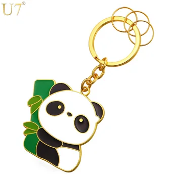 U7 Mielas Panda Raktų Pakabukai, Žiedai Vyrams/Moterims Didmeninės Aukso Spalvos Naujovė Gyvūnų Raktų Pakabukas Keychain Su Būda K012