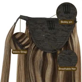 Ugeat Ponytails Plaukų priauginimas Real Remy Human Hair Extensions 14-24