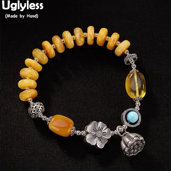 Uglyless tikras Natūralus Gintaro Karoliukai, Apyrankės Moterims Elastinga Virvė Brangakmenių Fine Jewelry Tailando Sidabro Lotus 