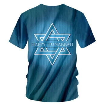 UJWI Laimingas Hanukkah Naujas Vyrų Atsitiktinis V-Kaklo Marškinėlius 3D Atspausdintas Šešiakampė Žvaigždė Drabužių Kinų Stiliaus Kūrybos T-shirt