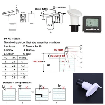 Ultragarsinis Vandens Bako Lygio Matuoklis Jutiklis Belaidis Ultragarsinis Lygio Indikatorius LED Ekranas Temperatūros Jutiklis Skysčių Matavimo Įrankiai