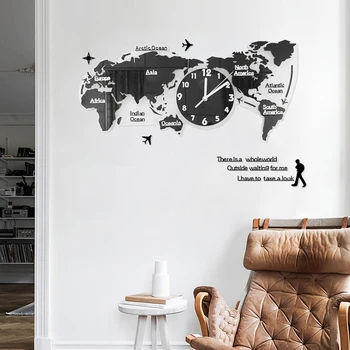 Unikali Akrilo Sieninis Laikrodis Kūrybos Pasaulio Žemėlapyje Sienos Kabo Laikrodis Sieninis Laikrodis Su Pasaulio Žemėlapį Namie Kambarį Be Baterijos