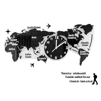 Unikali Akrilo Sieninis Laikrodis Kūrybos Pasaulio Žemėlapyje Sienos Kabo Laikrodis Sieninis Laikrodis Su Pasaulio Žemėlapį Namie Kambarį Be Baterijos