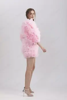 Unikalus Dizaineris Tiulio Suknelės Trumpos Kelio Ilgis, Uždusęs Rankovės Papildomų Reljefiniai Tiulio Padažu Suknelė Fotografijos Šalies Merginos