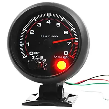 Universalus 3.75 colių 12V Balta LED Apšvietimu Tachometras, įvertinti su Raudona Shift Šviesos Auto Dyzelinas Automobiliu, 0-8000 RPM