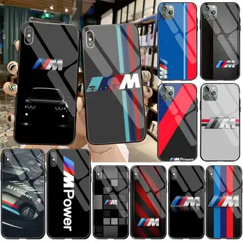 USAKPGRT Bmw Mėlyna Raudona, Sporto Automobilį Telefono dėklas Grūdintas Stiklas iPhone 11 Pro XR XS MAX 8 X 7 6S 6 Plus SE 2020 atveju