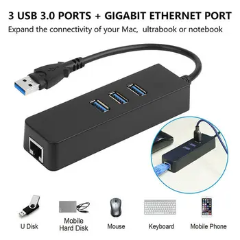 USB 3.0 Hub USB Ethernet RJ45 Lan Tinklo plokštė, 1000Mbps Gigabit Ethernet Adapter USB Hub 3.0, skirta Windows 