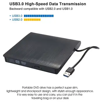 USB 3.0 Plonas Išorinis DVD RW / CD Rašytojas Ratai Degiklis Reader Žaidėjas, Optiniai įrenginiai, KOMPIUTERIUI Laptopo