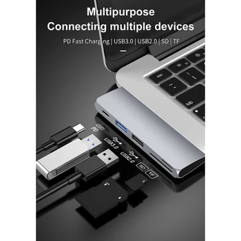 USB-C Hub Adapteris,Nešiojamų 5 in 1 USB C Tipo Adapteris su USB 3.0 USB 2.0,SD/TF Kortelių Skaitytuvas ir PD Įkrovimo lizdas