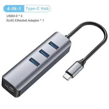 USB C HUB Gigabit Ethernet Rj45 Lan Adapteris USB Type C) USB 3.0 HUB 10/100/1000 Tinklo plokštė, skirta 
