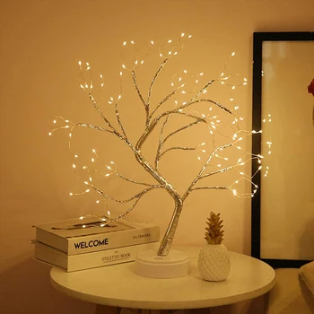 USB Gaisro Medžio Šviesos Vario Viela, Stalo Lempa LED Pearl Naktį Šviesos Namuose Miegamasis Vestuves Baras Kalėdų Kampe Dekoras