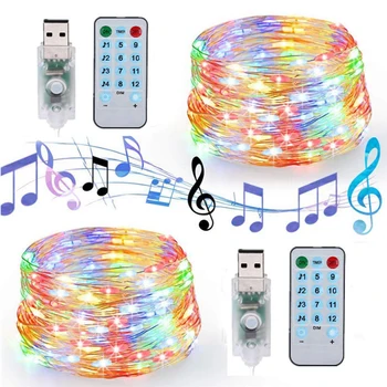 USB Garso Aktyvuotas LED Muzika Styginių Šviesos Nuotolinio Valdymo 5M 10M Varinės Vielos Fariy Girliandą Šviesos Vestuvių Kalėdų Atostogų