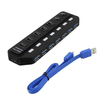USB HUB 3.0 Super Greitis 7 Prievadai Micro Multi USB3.0 Splitter Su Išorės On/Off Jungiklis, Maitinimo Adapteris, Skirtas PC Priedai