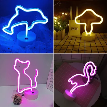 USB Neon Naktį Šviesos diodų (LED) Kūrybos Mėnulis Kaktusas Formos Spalvinga Stalo Lempa Namuose Šalis Vestuvių Lempos Apdaila Flamingo Kalėdų Dovana